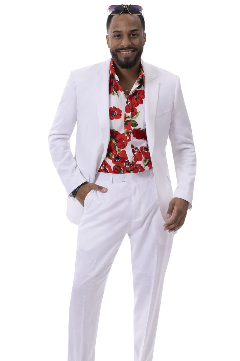 Men's Modern Fit Casual Summer Linen Suit in White