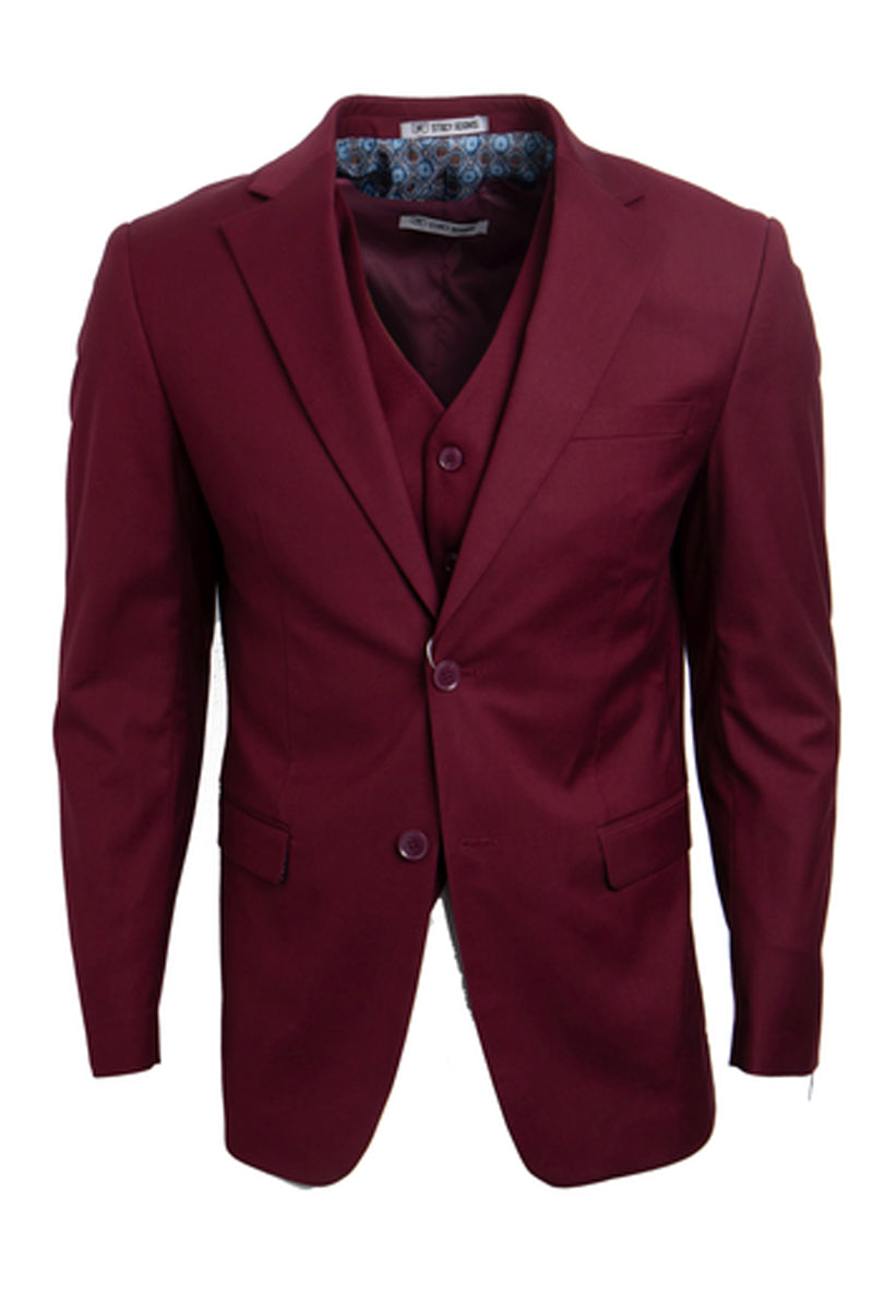 Men's Two Button Vested Stacy Adams Basic Suit in Burgundy