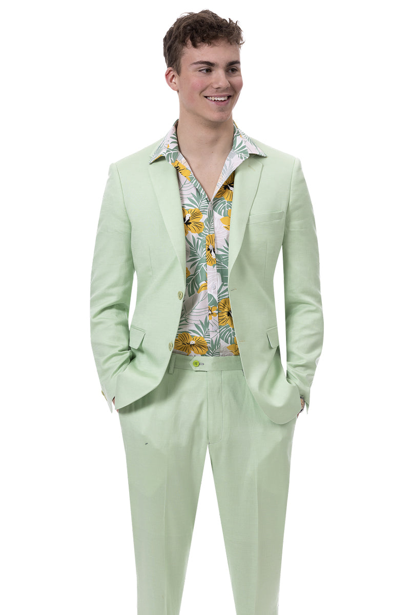 Men's Modern Fit Casual Summer Linen Suit in Mint Green – SignatureMenswear