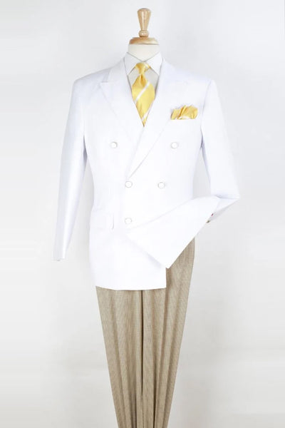 Mens Classic Fit Double Breasted Sport Coat Blazer in White
