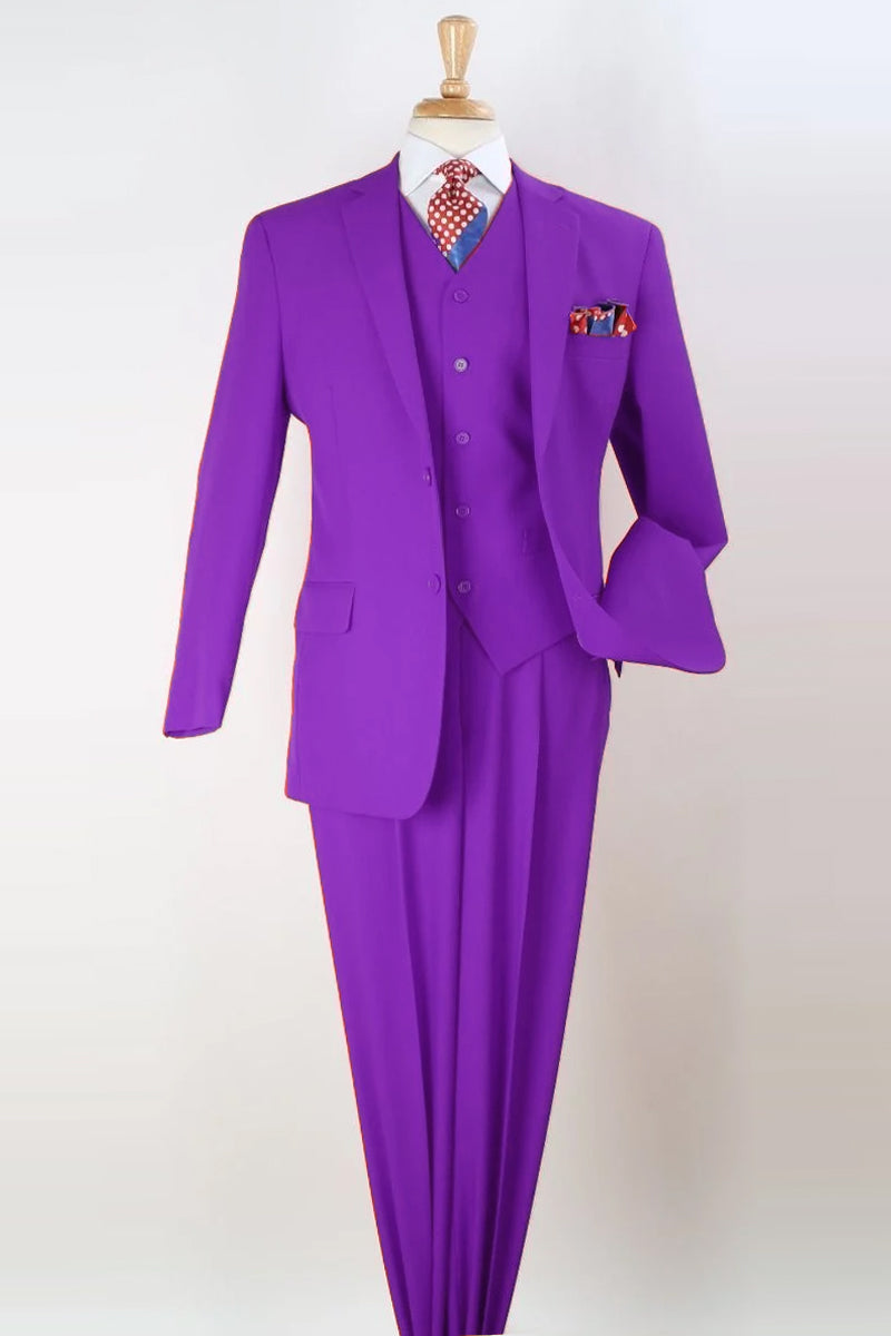 Mens Classic Fit Vested Two Button Pleated Pant Suit in Purple ...