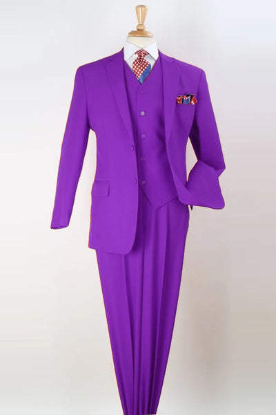 Mens Classic Fit Vested Two Button Pleated Pant Suit in Purple