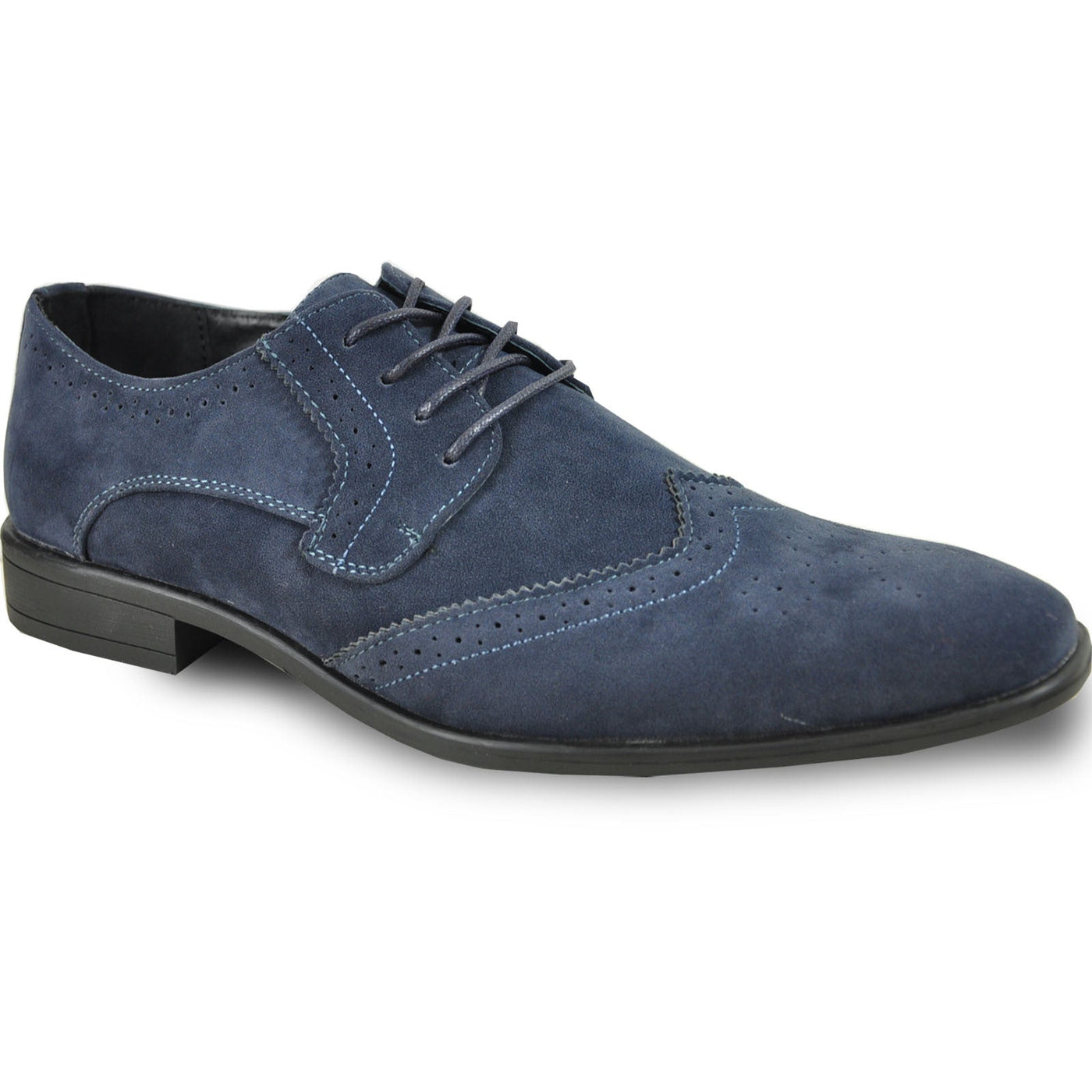 Mens Vegan Suede Wedding & Prom Wingtip Lace Up Dress Shoe in Navy Blue