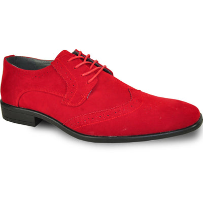 Mens Vegan Suede Wedding & Prom Wingtip Lace Up Dress Shoe in Red