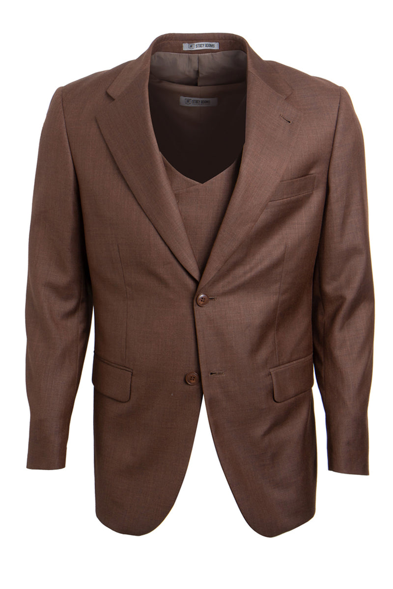 Men's Two Button Vested Stacy Adams Sharkskin Suit in Cognac