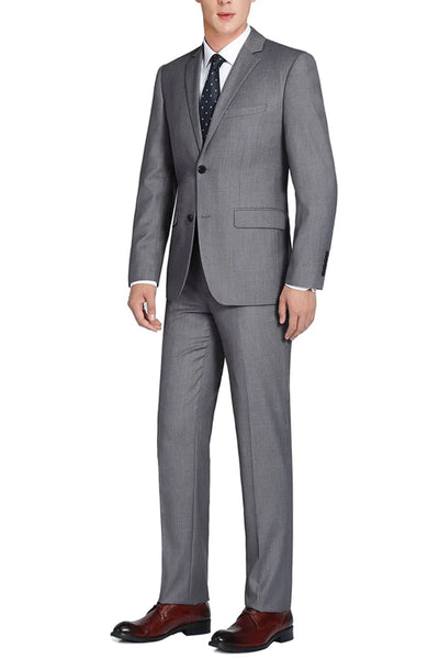 Mens Basic Two Button Slim Fit Wool Suit with Optional Vest in Grey