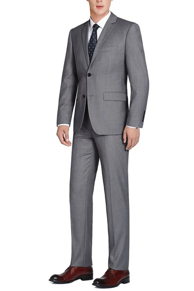 Mens Basic Two Button Classic Fit Wool Suit with Optional Vest in Grey
