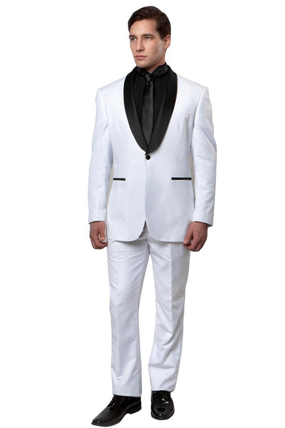 Men's Classic Slim Fit Shawl Lapel Tuxedo in White & Black