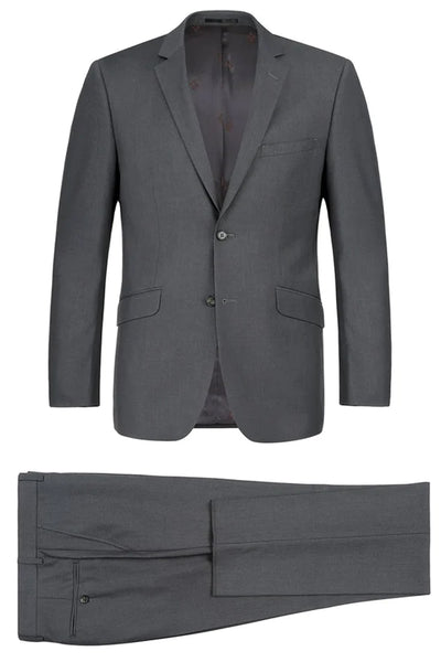 Mens Basic Two Button Slim Fit Suit with Optional Vest in Charcoal Grey