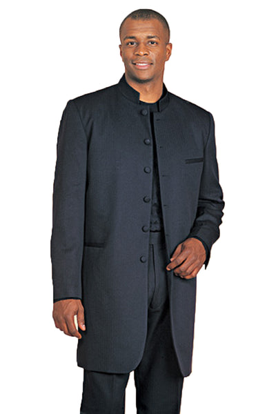 Mens Long Mandarin Collar Zoot Suit Tuxedo in Black