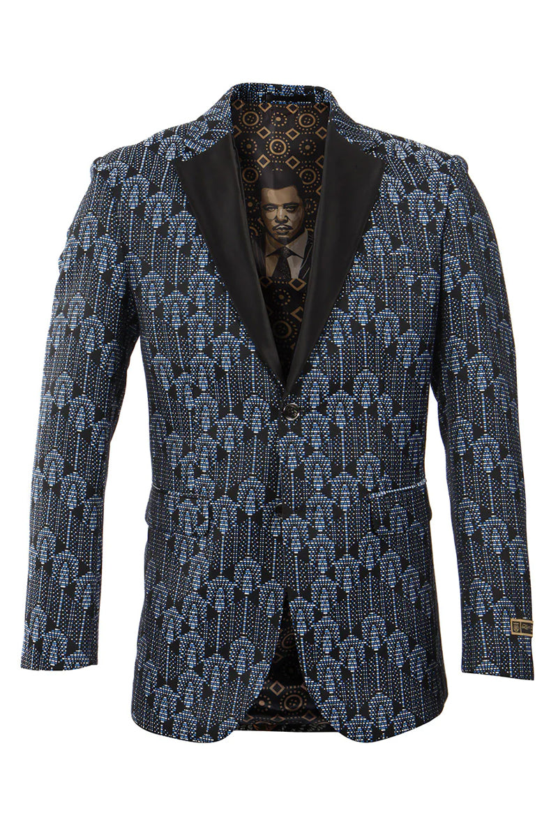Men's Blue & Black Sunrise pattern Tuxedo Blazer