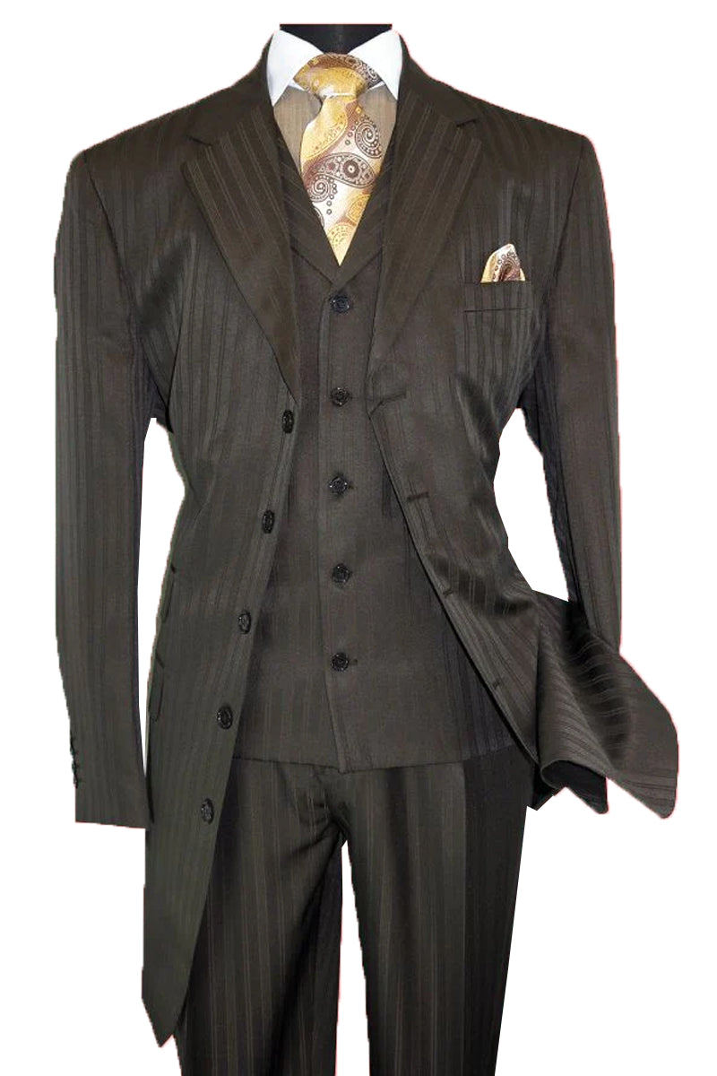 Mens Olive Green Pinstripe Zoot Suit – 1920s Gangster Vintage 3-Piece Suit for Formal and Themed Events