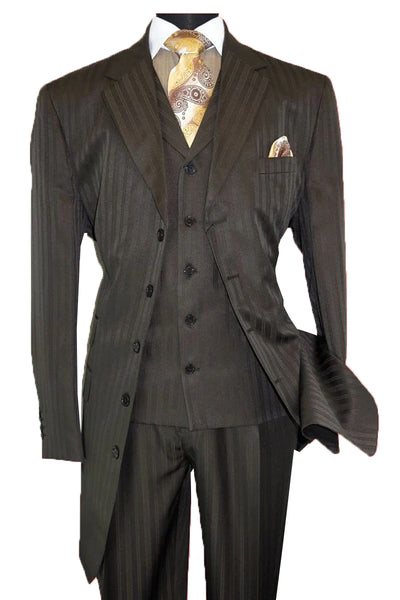 Mens Long Fashion Vested Tonal Pinstripe Zoot Suit in Brown