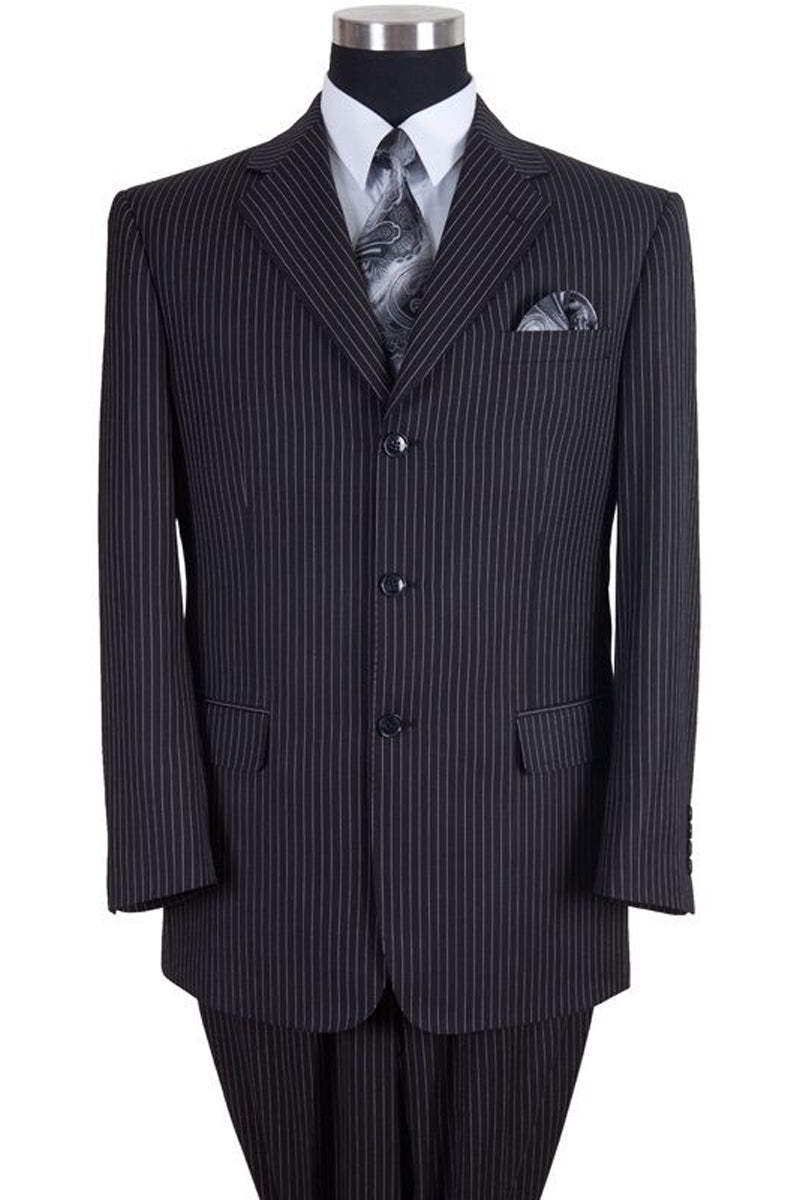 Mens Classic Fit 3 Button Banker Pinstripe Suit in Black ...