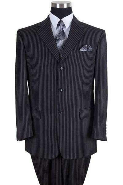 Mens Classic Fit 3 Button Banker Pinstripe Suit in Black