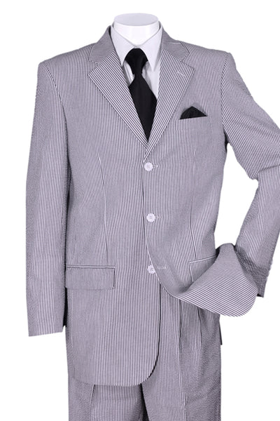 Mens Classic Fit 3 Button Summer Seersucker Suit in Blue