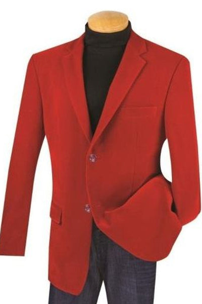 Mens 2 Button Regular Fit Velvet Blazer in Red