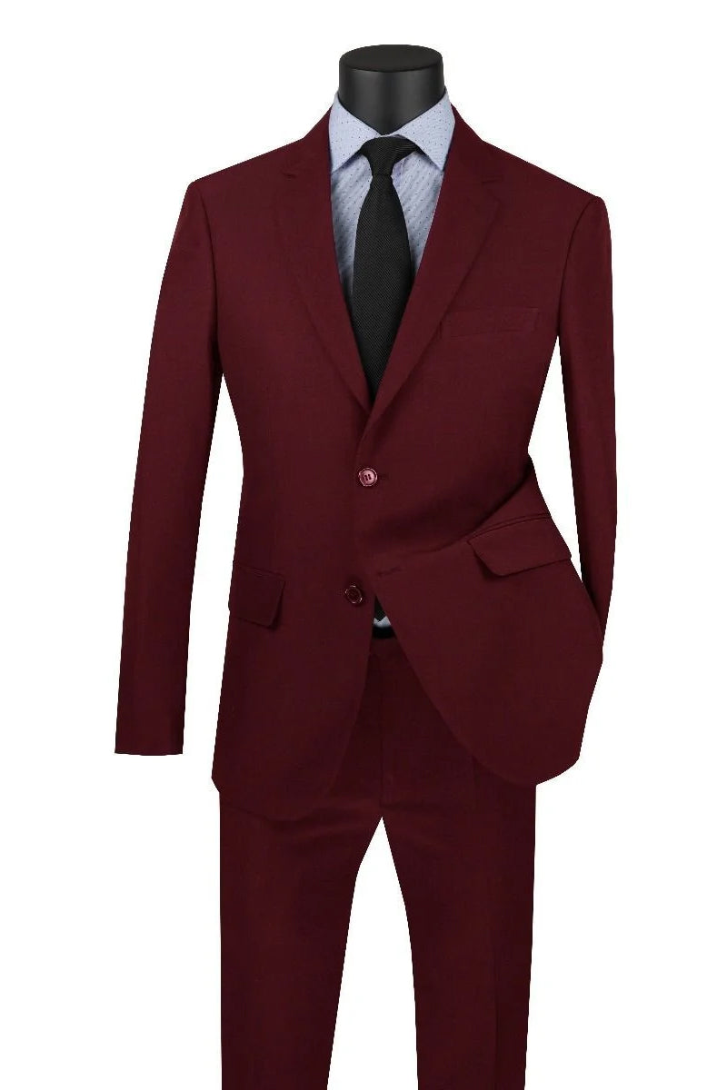 Mens Modern Fit Two Button Poplin Suit in Burgundy – SignatureMenswear