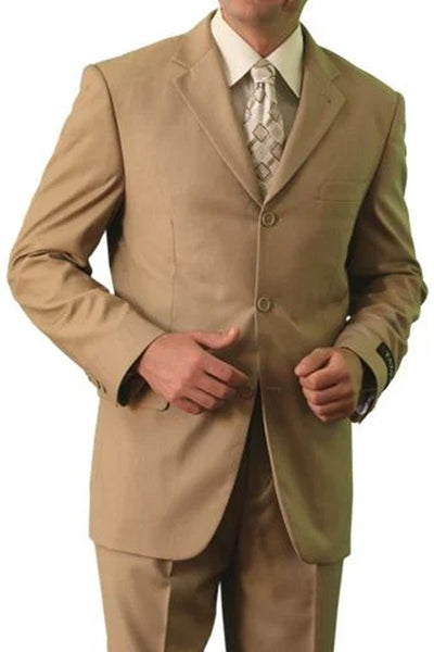 Mens Classic Fit Three Button Poplin Two Piece Suit in Camel
