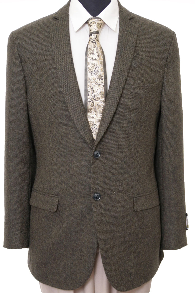 Men's Two Button Wool Tweed Professors Blazer in Drab Olive Brown