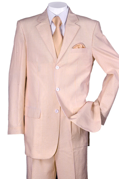 Mens Classic Fit 3 Button Summer Seersucker Suit in Peach