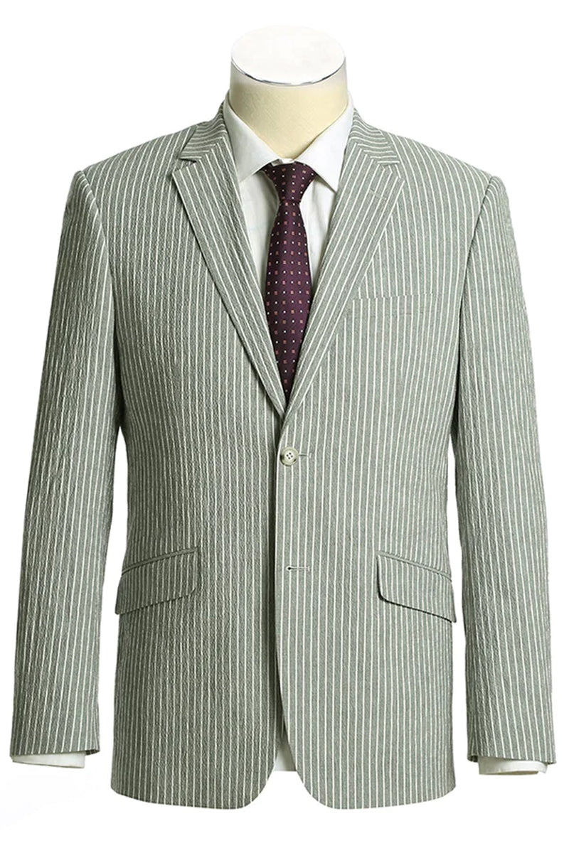 Mens Two Button Slim Fit Two Piece Summer Cotton Suit in Grey Pinstripe