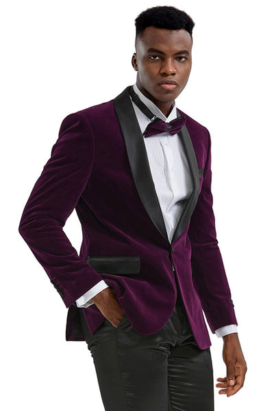 Men's Slim Fit Shawl Lapel Velvet Wedding & Prom Tuxedo Jacket in Purple