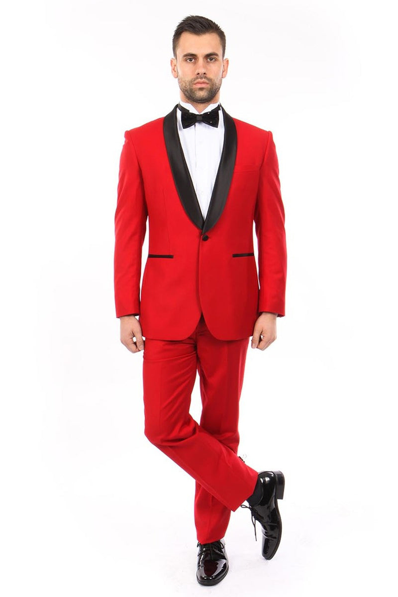 Men's Classic Slim Fit Shawl Lapel Tuxedo in Red