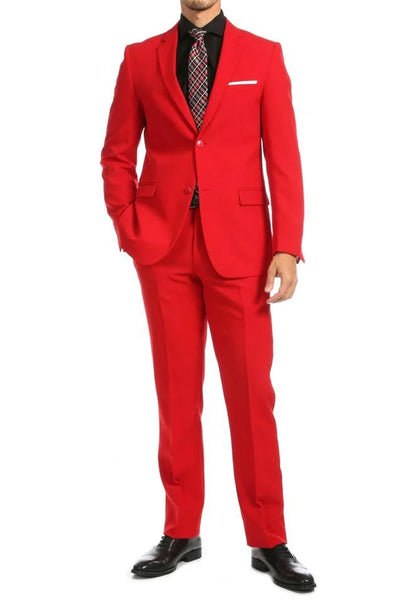 Mens Modern Fit Two Button Poplin Suit in Red