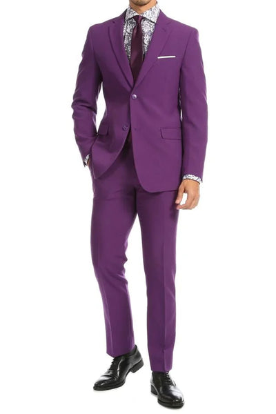 Mens Modern Fit Two Button Poplin Suit in Purple