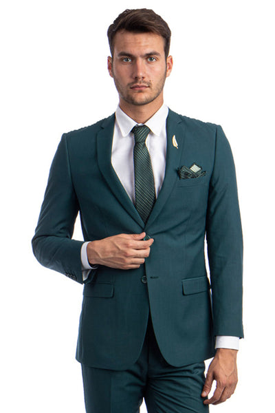 Men's Basic 2 Button Slim Fit Wedding Suit in Teal Green