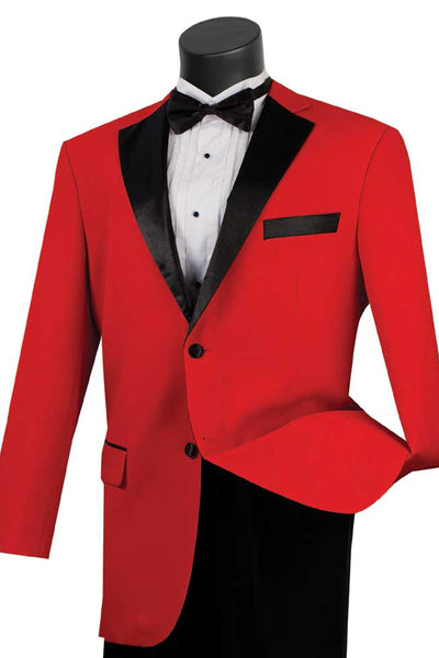 Mens 2 Button Contrast Notch Lapel Tuxedo in Red