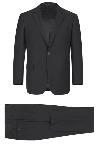 Mens Extra Long Basic Two Button Suit in Black