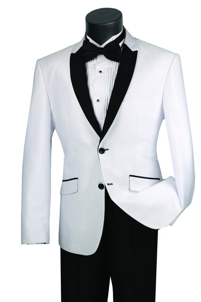 Mens 2 Button Slim Fit Peak Shawl Tuxedo in White