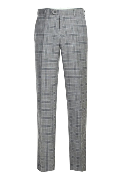 Mens Classic Fit Two Button Suit in Light Grey and Navy Blue Windowpane Plaid