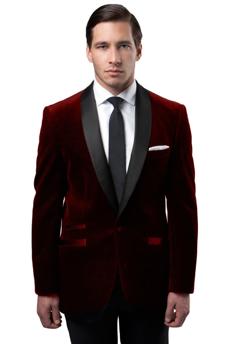 Men's One Button Velvet Shawl Collar Tuxedo Jacket in Burgundy ...