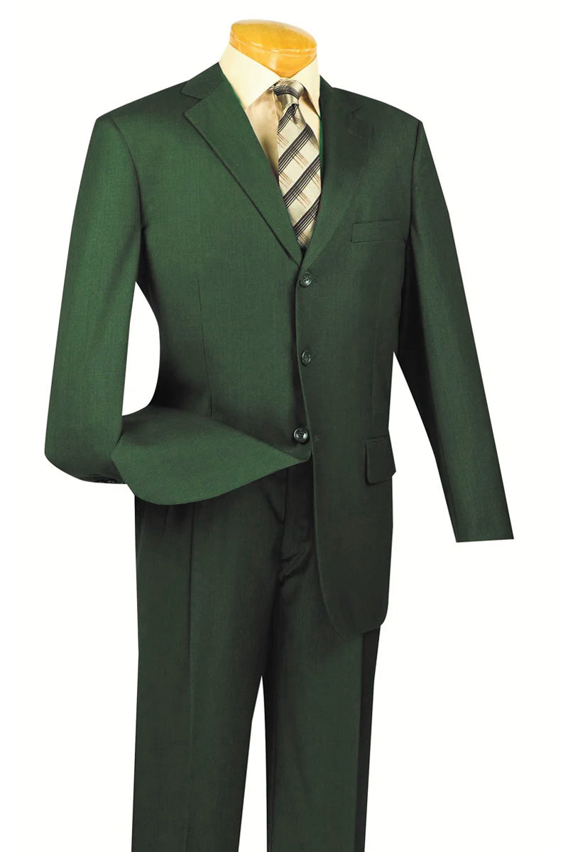 Mens Classic 3 Button Regular Fit Suit in Olive Green