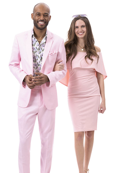 Men's Modern Fit Casual Summer Linen Suit in Pink