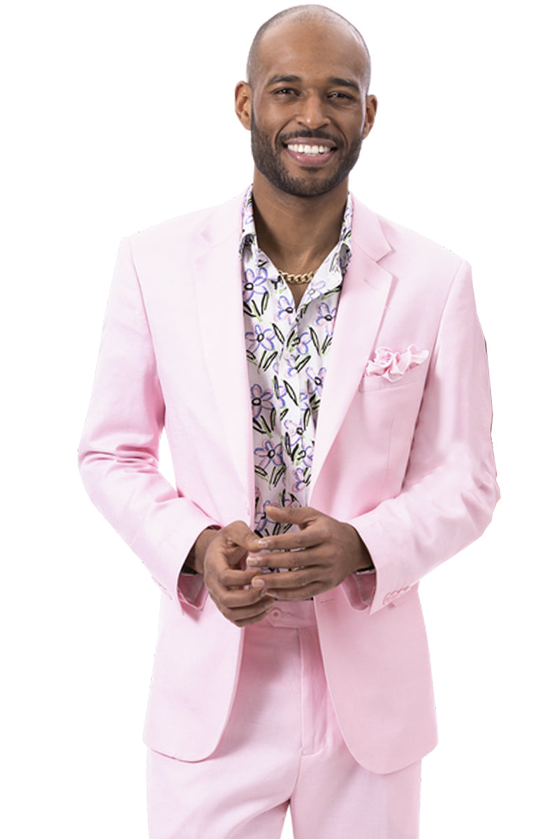 Men's Modern Fit Casual Summer Linen Suit in Pink