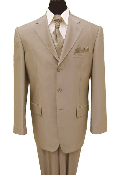 Mens Classic Fit 3 Button Shiny Sharkskin Suit in Tan