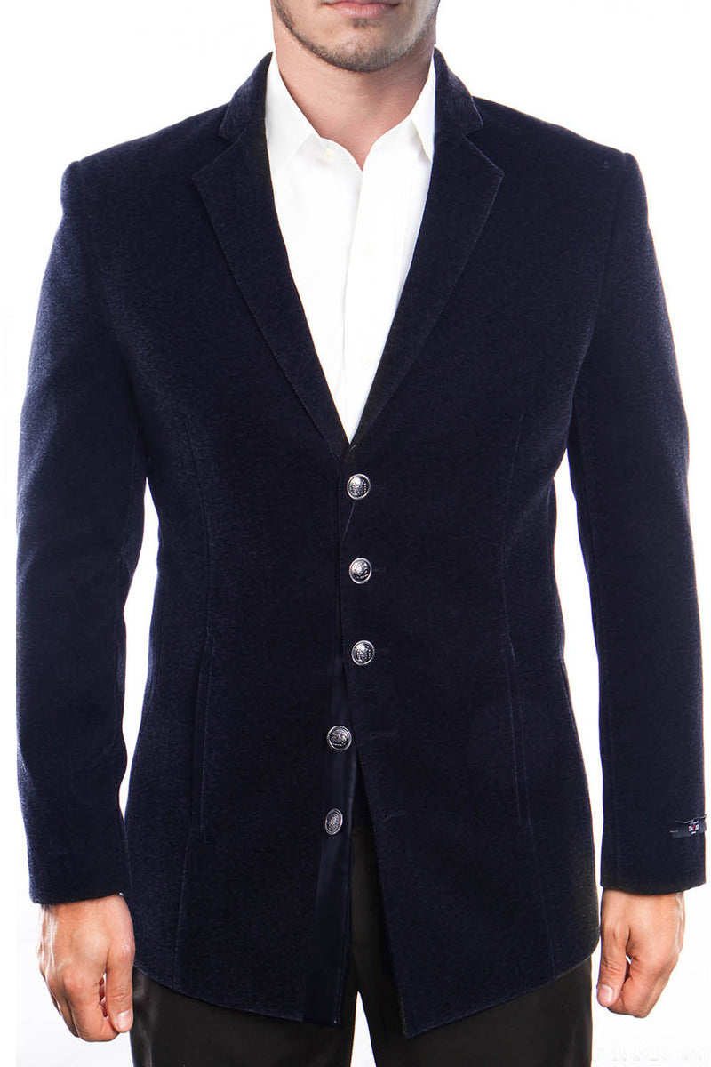 Men's Five Button Vintage Style Velvet Coat in  Navy 