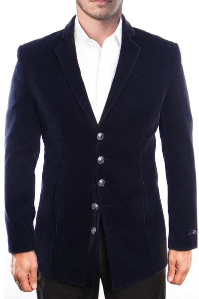 Men's Five Button Vintage Style Velvet Coat in  Navy 