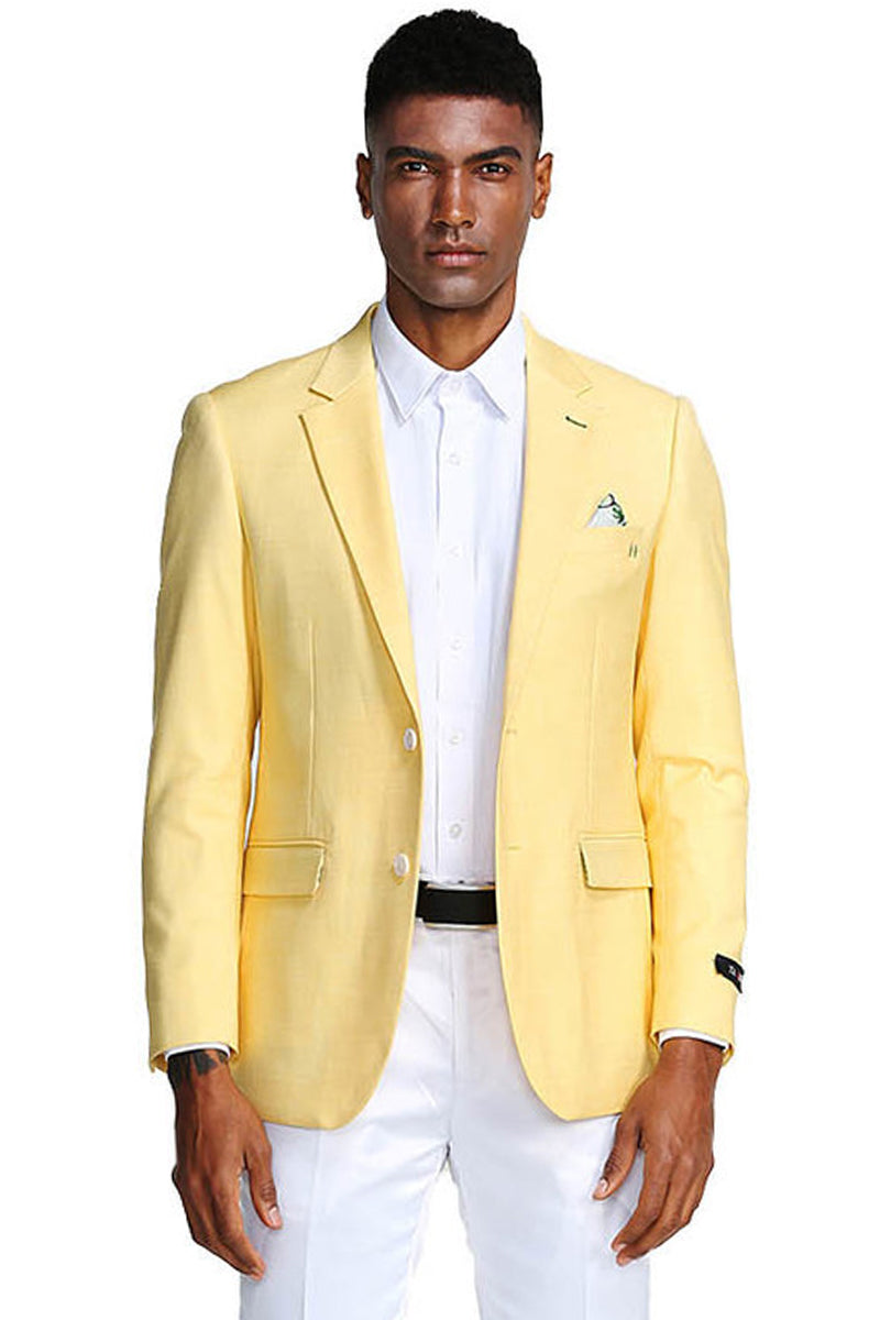 Men's Two Button Slim Fit Linen Style Summer Blazer in Lemon Yellow