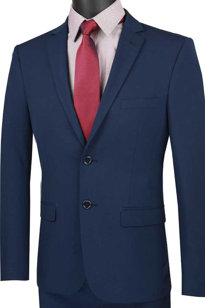 Mens Ultra Slim Fit Stretch Suit in Navy Blue