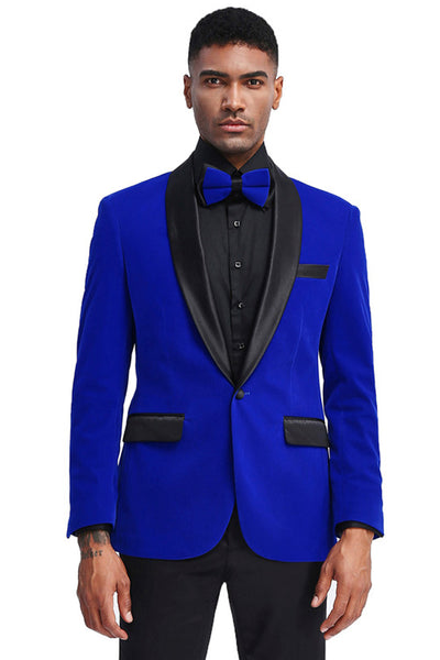 Men's Slim Fit Shawl Lapel Velvet Wedding & Prom Tuxedo Jacket in Royal Blue