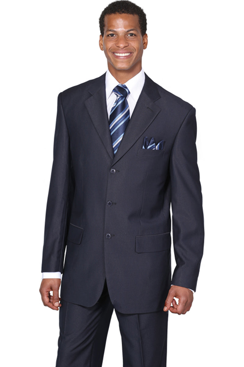 Mens Classic 3 Button Wool Feel Suit in Navy Blue