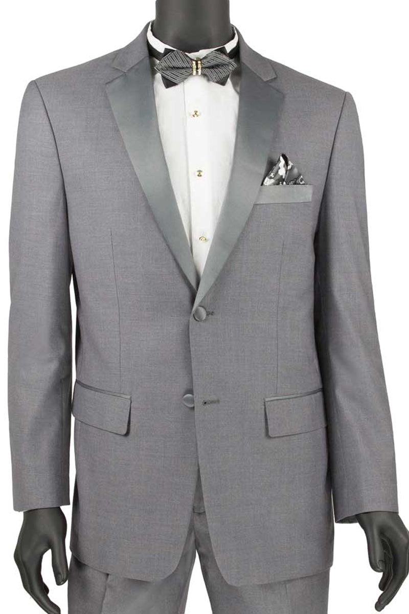 Mens 2 Button Slim Fit Notch Tuxedo in Grey – SignatureMenswear