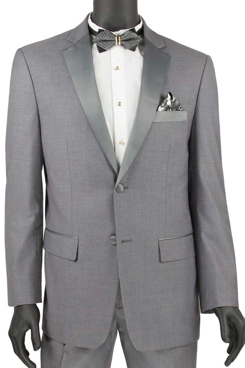 Mens 2 Button Slim Fit Notch Tuxedo in Grey