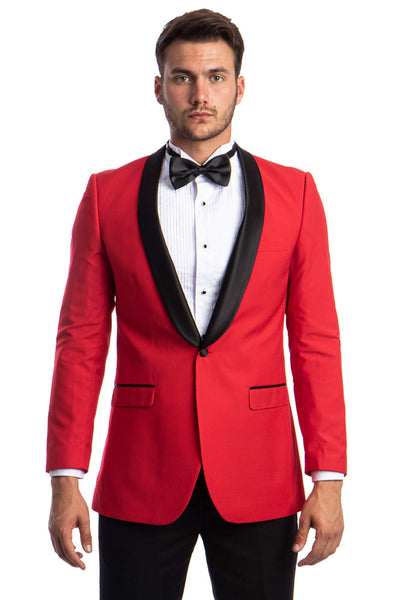 Men's One Button Shawl Lapel Dinner Jacket in Red & Black