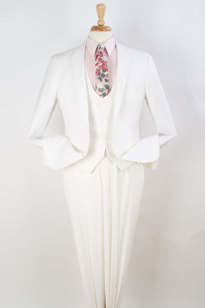 Mens Two Button Slim Fit Scoop Vested Suit in White
